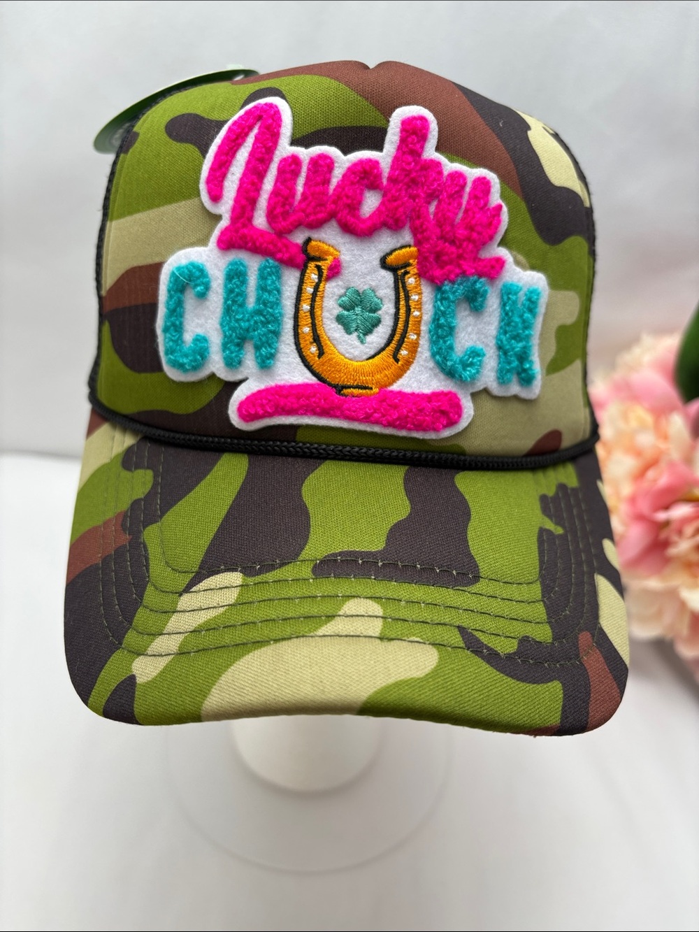 Lucky Chucks Womens Camo Trucker Hat - Pink, Teal, Green #515